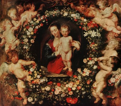Maagd met een bloemenkrans, ca. 1618-20 door Peter Paul Rubens
